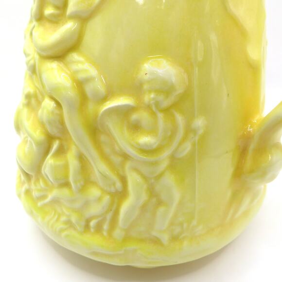 Vintage Yellow Relief Pitcher Cherubs Signed HEM ’77 “Tudir” Studio Pottery - Picture 7 of 14